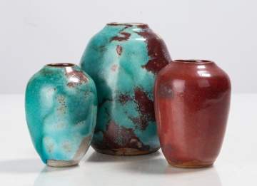 Jugtown Pottery Three Chinese Blue Pottery Vessels