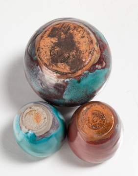 Jugtown Pottery Three Chinese Blue Pottery Vessels