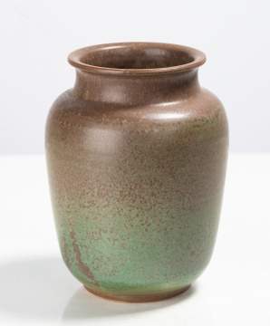 Charles Fergus Binns Arts and Crafts Mottled Green and Brown Vase