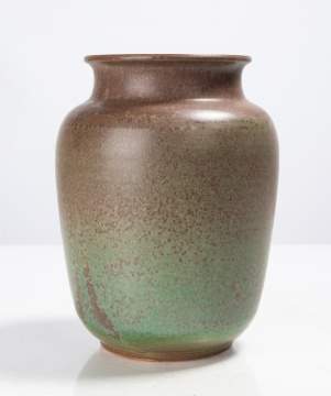Charles Fergus Binns Arts and Crafts Mottled Green and Brown Vase
