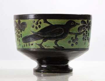 Lulu Scott Backus Incised Bird and Berry Footed Bowl