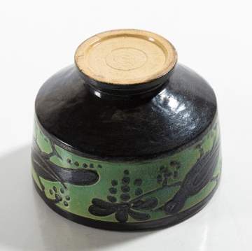 Lulu Scott Backus Incised Bird and Berry Footed Bowl