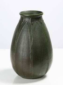 Grueby Faience Company Tooled-Leaf Matte Green Vase