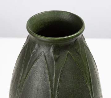 Grueby Faience Company Tooled-Leaf Matte Green Vase