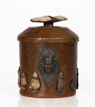 Joseph Heinrichs Fine and Rare Arts & Crafts Humidor with American Indian Motifs