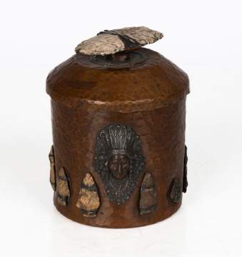 Joseph Heinrichs Fine and Rare Arts & Crafts Humidor with American Indian Motifs