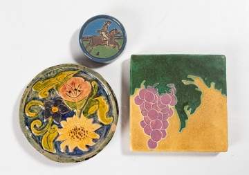Group of Three Arts and Crafts Pottery Tiles, One Marked Owens