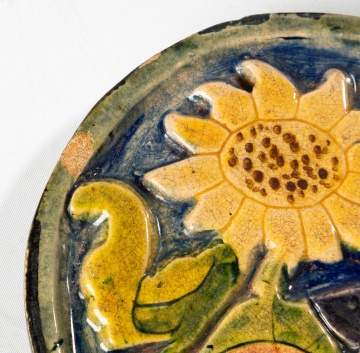Group of Three Arts and Crafts Pottery Tiles, One Marked Owens