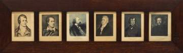 Jules Maurice Gaspard (1862-1919) Group of Six Etchings: Burns, Byron, Tennyson, Coleridge, Disraeli, and Morris, in a Roycroft Frame