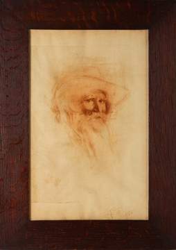 Attributed to Jules Maurice Gaspard (1862-1919) Portrait Head in Sanguine, an Engraving, in a Roycroft Frame