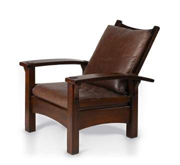 Gustav Stickley, A Rare Early Reverse-Tapered Bow-Arm Morris Chair, Model No. 336/2340