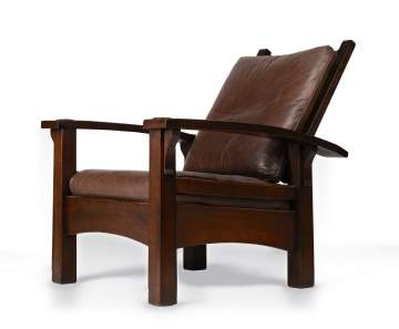 Gustav Stickley, A Rare Early Reverse-Tapered Bow-Arm Morris Chair, Model No. 336/2340