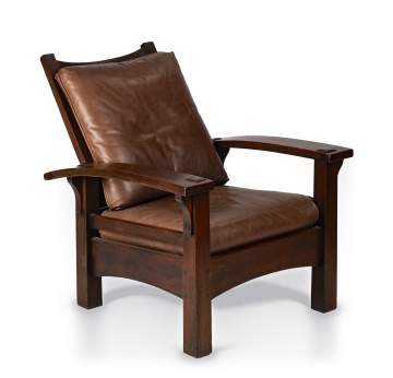 Gustav Stickley, A Rare Early Reverse-Tapered Bow-Arm Morris Chair, Model No. 336/2340