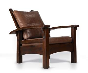 Gustav Stickley, A Rare Early Reverse-Tapered Bow-Arm Morris Chair, Model No. 336/2340