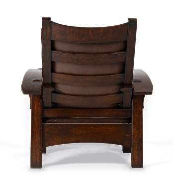 Gustav Stickley, A Rare Early Reverse-Tapered Bow-Arm Morris Chair, Model No. 336/2340