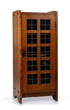 Gustav Stickley, A One Door Leaded Glass Music Cabinet, Model No. 70
