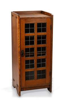Gustav Stickley, A One Door Leaded Glass Music Cabinet, Model No. 70