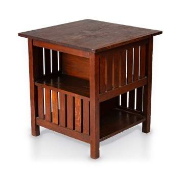 L. & J.G. Stickley, An "Encyclopedia" Slatted Book and Lamp Table, Model No. 516