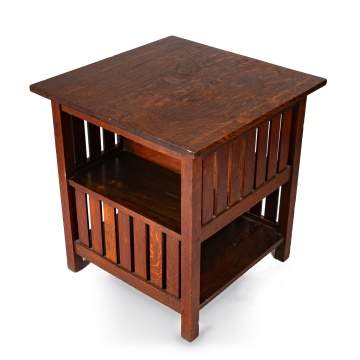 L. & J.G. Stickley, An "Encyclopedia" Slatted Book and Lamp Table, Model No. 516