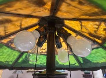 Charles P. Limbert, A Fine and Rare Copper and Slag Glass 'Lighthouse' Table Lamp