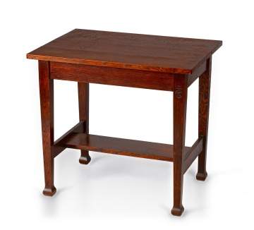 Roycroft, An Oak Library Table with Mackmurdo Feet