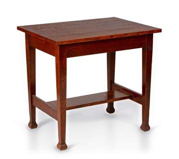 Roycroft, An Oak Library Table with Mackmurdo Feet