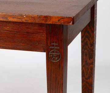 Roycroft, An Oak Library Table with Mackmurdo Feet