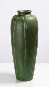 Grueby Tooled-Leaf Matte Green Floor Vase