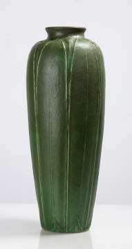 Grueby Tooled-Leaf Matte Green Floor Vase
