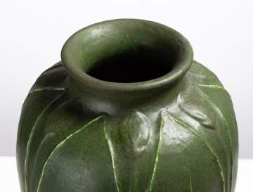 Grueby Tooled-Leaf Matte Green Floor Vase