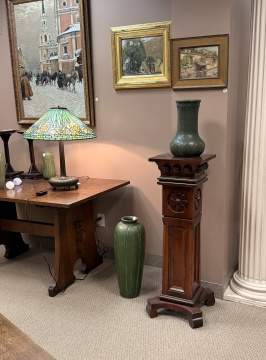 Grueby Tooled-Leaf Matte Green Floor Vase