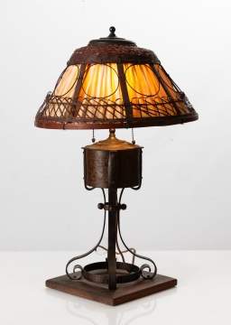 Gustav Stickley Copper and Willow Table Lamp