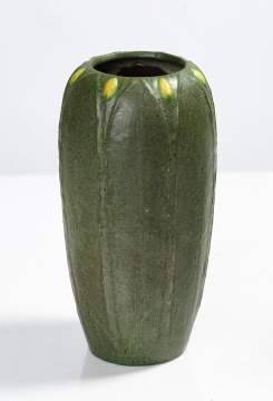 Grueby Faience Company Two-Color Tooled-Leaf and Bud Vase