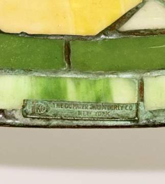 Duffner & Kimberly Green Leaded Glass Hanging Fixture with Amber Roundel Border