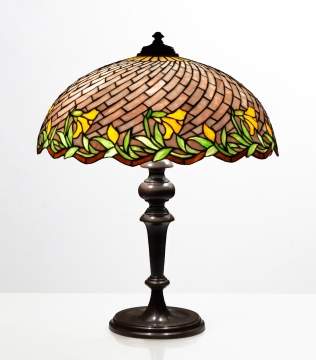 Wilkinson Arts and Crafts Leaded Glass 'Swirling Daffodil' Table Lamp