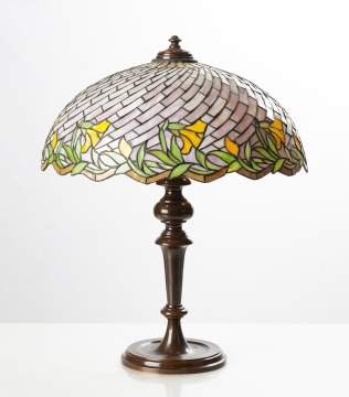 Wilkinson Arts and Crafts Leaded Glass 'Swirling Daffodil' Table Lamp