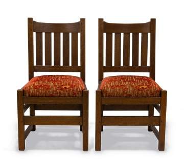 L. & J.G. Stickley, A Pair of Slat-Back Side Chairs, Model No. 800