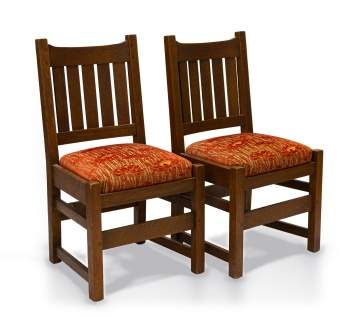 L. & J.G. Stickley, A Pair of Slat-Back Side Chairs, Model No. 800