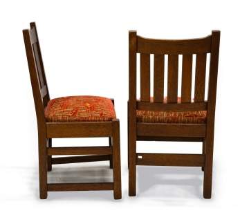 L. & J.G. Stickley, A Pair of Slat-Back Side Chairs, Model No. 800