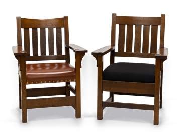 Gustav Stickley, Two Slat-Back Armchairs