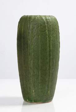 Grueby Pottery Tooled-Leaf Matte Green Vase