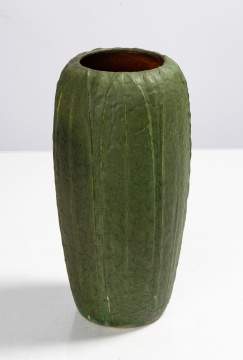 Grueby Pottery Tooled-Leaf Matte Green Vase