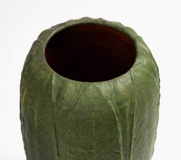 Grueby Pottery Tooled-Leaf Matte Green Vase