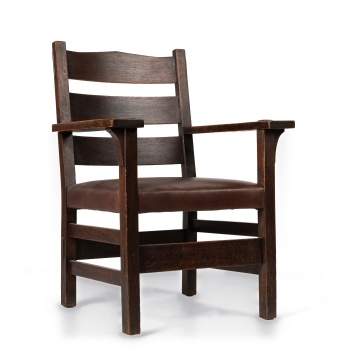 Gustav Stickley, An Oak Slat-Back Arm Chair, Model No. 318