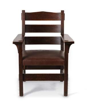 Gustav Stickley, An Oak Slat-Back Arm Chair, Model No. 318
