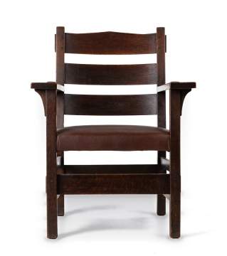 Gustav Stickley, An Oak Slat-Back Arm Chair, Model No. 318