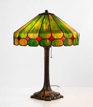 Handel Green & Amber Leaded Glass Table Lamp