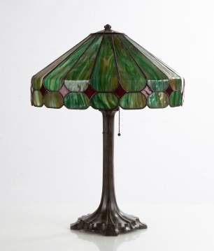 Handel Green & Amber Leaded Glass Table Lamp
