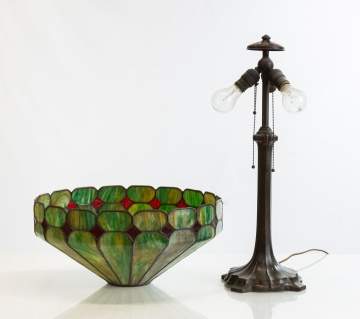 Handel Green & Amber Leaded Glass Table Lamp