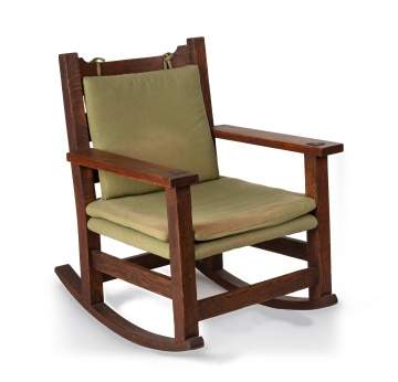 Gustav Stickley, An Oak Slat-Back Rocking Chair, Model No. 2615